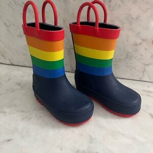 Magellan Outdoors Kids Rainbow Rainbow Stripe Navy Rain Boots
